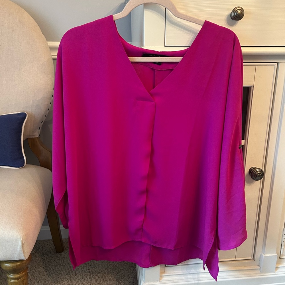 Cynthia Steffe Pink Asymmetrical 3/4 Sleeve Blouse
